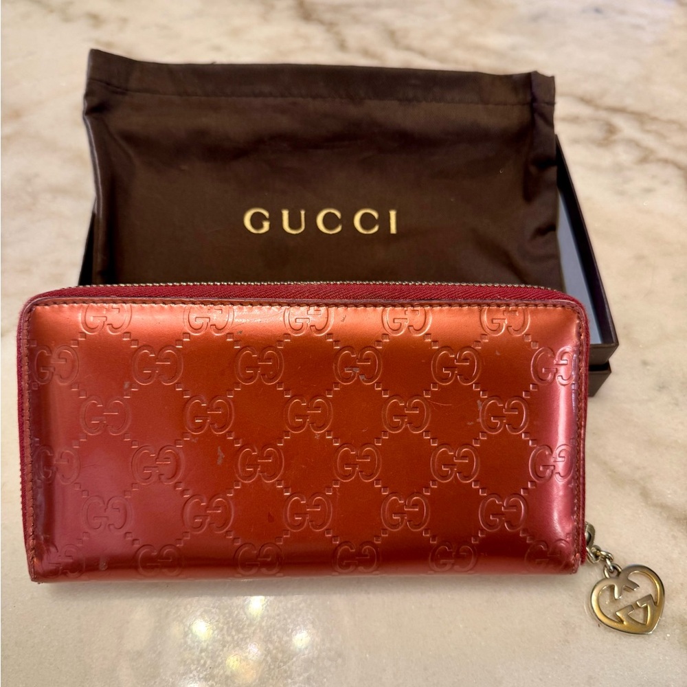 Gucci Zip Around Guccissima Embossed Patent Leather Wallet